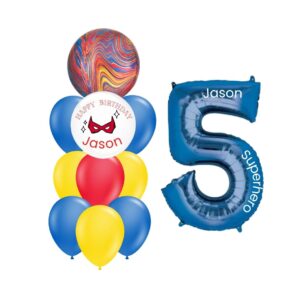 Super hero personalized balloon bundle and foil number of choice