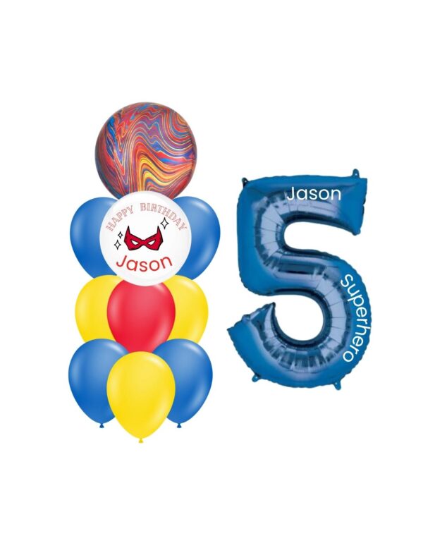 Super hero personalized balloon bundle and foil number of choice