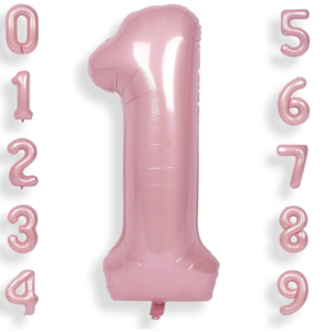 baby pink number foil balloons 0-9