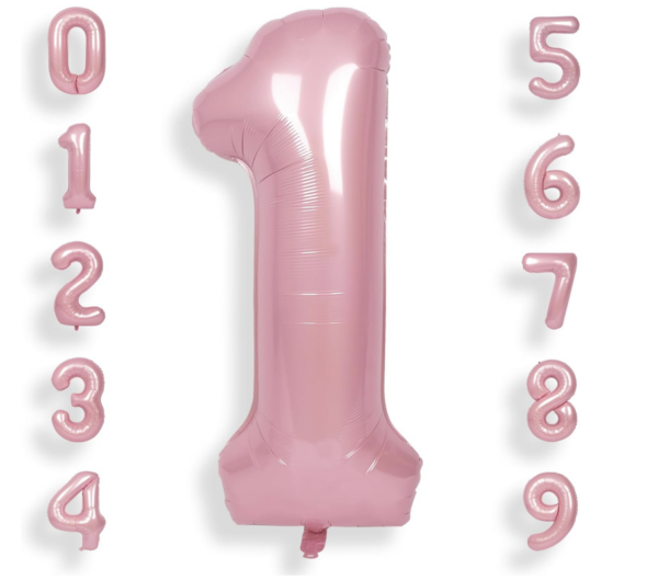 baby pink number foil balloons 0-9