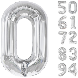 Silver number foil balloons 0-9