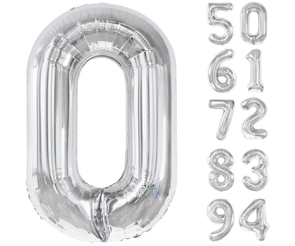 Silver number foil balloons 0-9