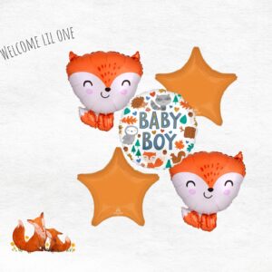 foxes and star mylar balloons and Baby boy circle balloon bundle