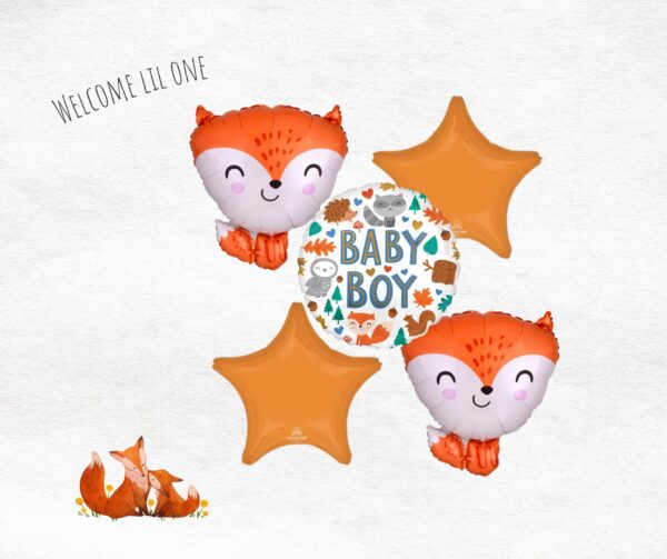 foxes and star mylar balloons and Baby boy circle balloon bundle