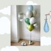 clear bobo with personalized text and a balloon bouquet with 10 balloons