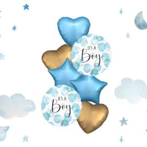 mylar blue and gold stars, baby bundle balloons