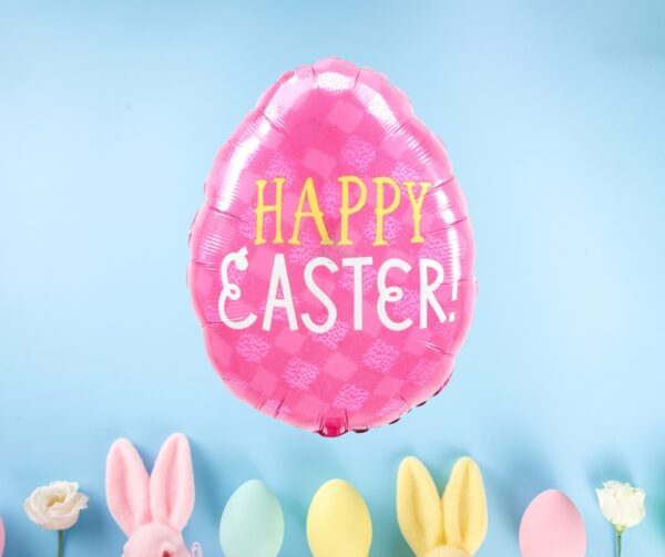 Happy easter egg in pink balloon