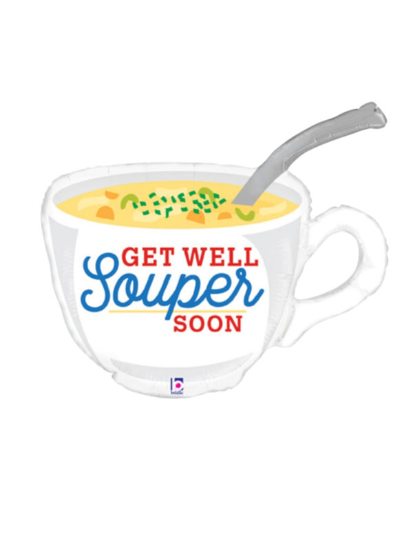 32 inch cup and spoon balloon with a get well souper soon text