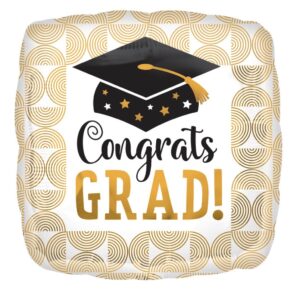 square graduation and black cap mylar balloon