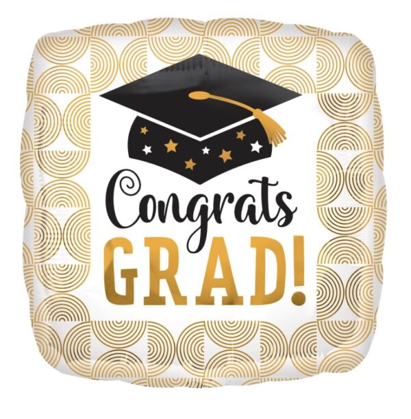 square graduation and black cap mylar balloon