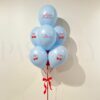 baby blue and red balloons with personalized name text and cherry prints