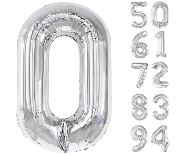Silver foil number balloons