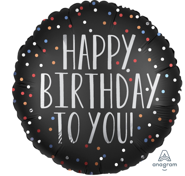 Happy birthday round black dots balloon.png
