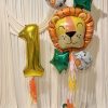 one wild birthday 5 pc foil mylar balloon bouquet with a gold number 1 and balloon tassels