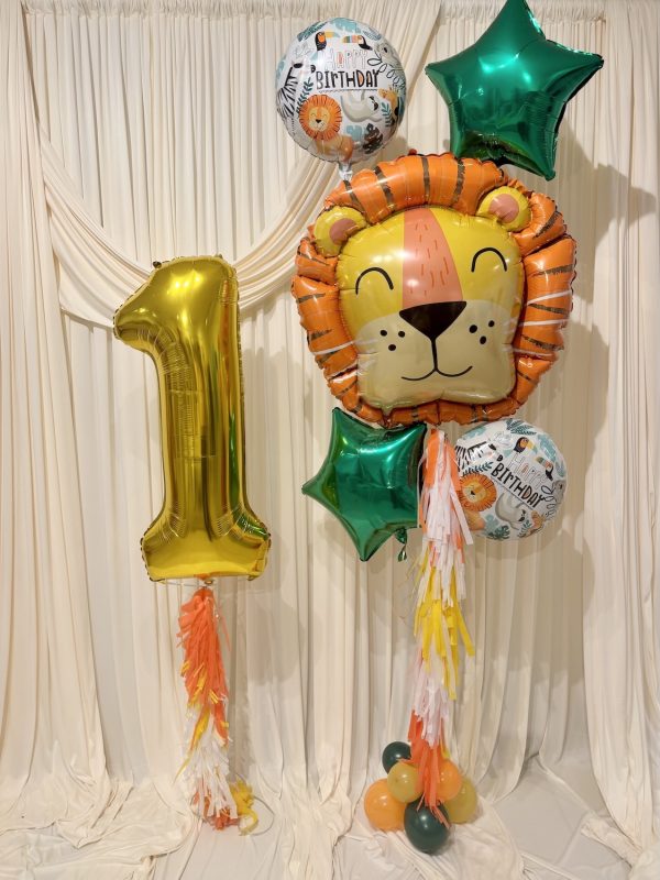 one wild birthday 5 pc foil mylar balloon bouquet with a gold number 1 and balloon tassels