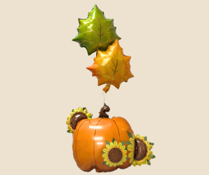Pumpkin with sunflowers and leaves in metallic green and orange filled with helium